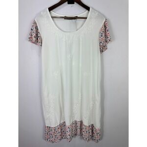 Raya Sun Embroidered Shift Dress Womens 3X Ivory Boho Cottage Hippie Earthy